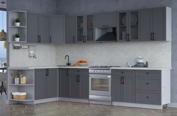 Изображение товара Кухонный гарнитур Интерлиния Тренд 1.7x3.3 левая (пепел/пепел/опал светлый)