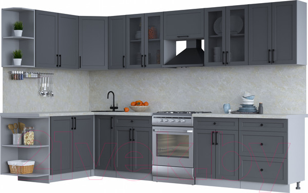 Изображение товара Кухонный гарнитур Интерлиния Тренд 1.7x3.3 левая (пепел/пепел/опал светлый)