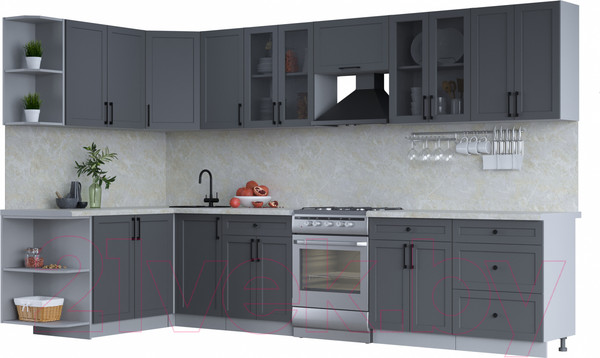 Изображение товара Кухонный гарнитур Интерлиния Тренд 1.7x3.4 левая (пепел/пепел/опал светлый)
