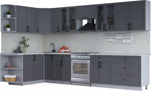 Изображение товара Кухонный гарнитур Интерлиния Тренд 1.7x3.5 левая (пепел/пепел/опал светлый)