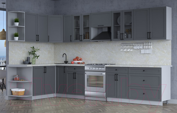 Изображение товара Кухонный гарнитур Интерлиния Тренд 1.7x3.5 левая (пепел/пепел/опал светлый)