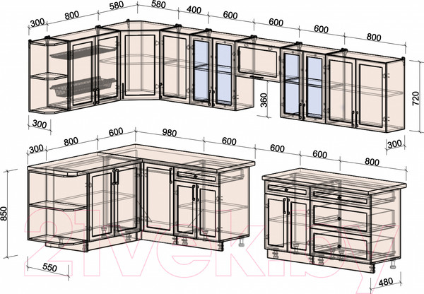 Изображение товара Кухонный гарнитур Интерлиния Тренд 1.7x3.6 левая (пепел/пепел/опал светлый)
