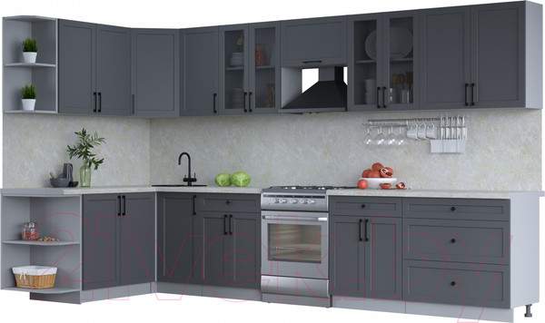 Изображение товара Кухонный гарнитур Интерлиния Тренд 1.7x3.6 левая (пепел/пепел/опал светлый)