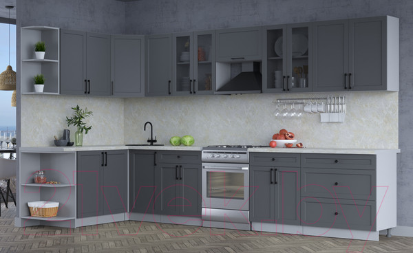 Изображение товара Кухонный гарнитур Интерлиния Тренд 1.7x3.6 левая (пепел/пепел/опал светлый)