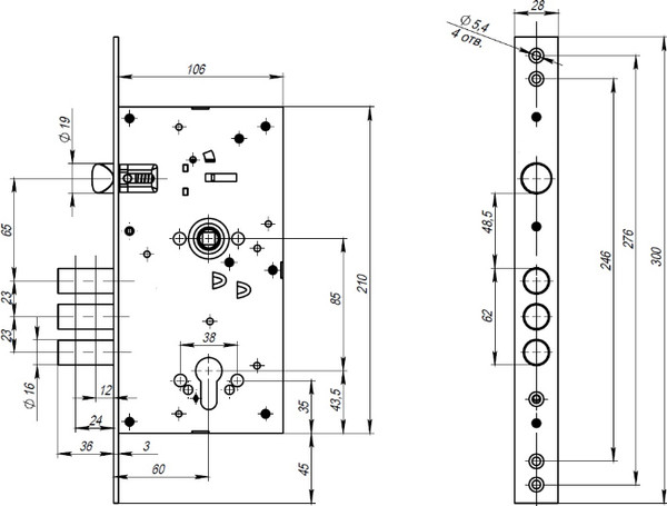Изображение товара Замок врезной VELA V252-CR (хром)
