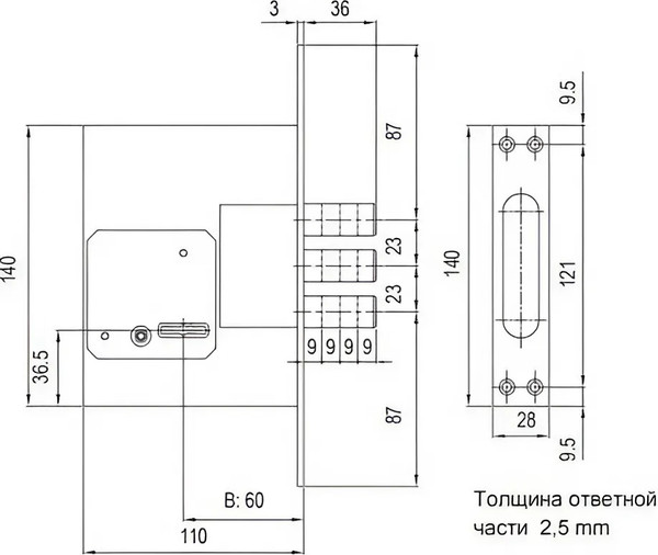 Изображение товара Замок врезной VELA V257L-CR (хром)