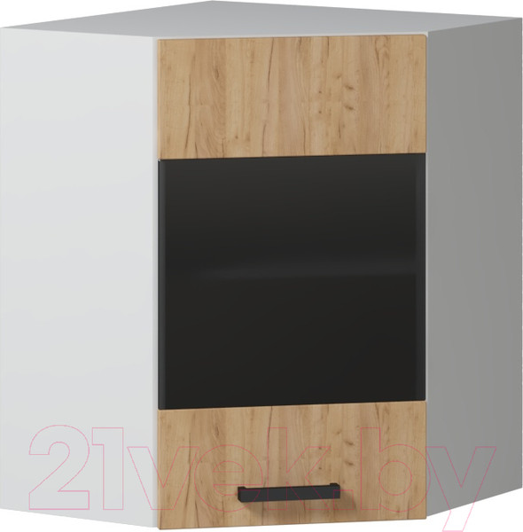 Изображение товара Шкаф навесной для кухни Genesis Мебель Алиса Craft угловой 600 со стеклом (белый/дуб золотой)