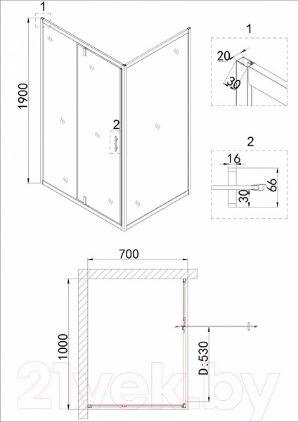 Изображение товара Душевая дверь Niagara NG-43-10AG 100x190