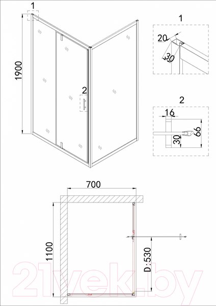 Изображение товара Душевая дверь Niagara NG-43-11AG 110x190