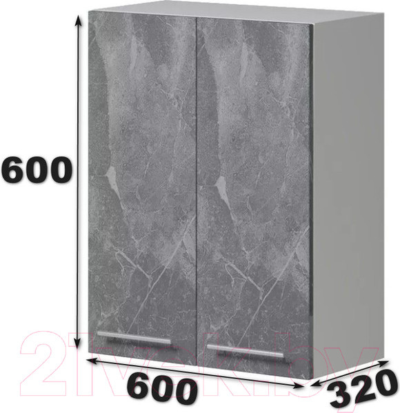 Изображение товара Шкаф навесной для кухни Genesis Мебель Алиса Каспий 600 2 двери сушка (белый/каспий темный)
