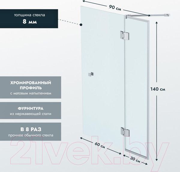 Изображение товара Стеклянная шторка для ванны Benetto BEN401 SL C