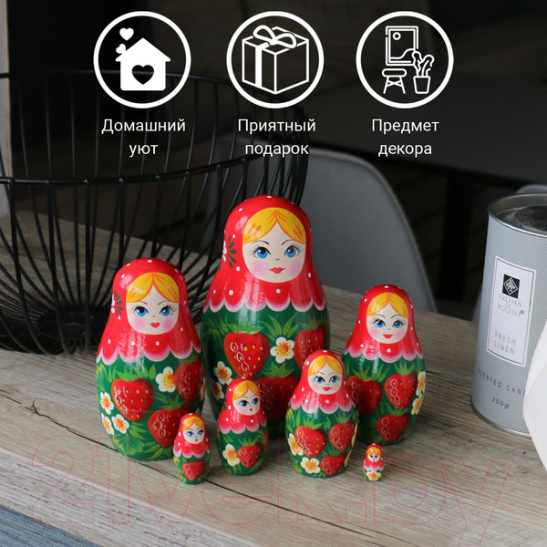 Изображение товара Матрешка сувенирная Брестская Фабрика Сувениров С рисунком клубники / 7042