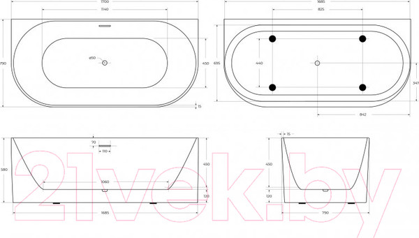 Изображение товара Ванна акриловая BelBagno BB412-1700-800-MATT