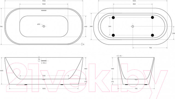 Изображение товара Ванна акриловая BelBagno BB415-1700-800