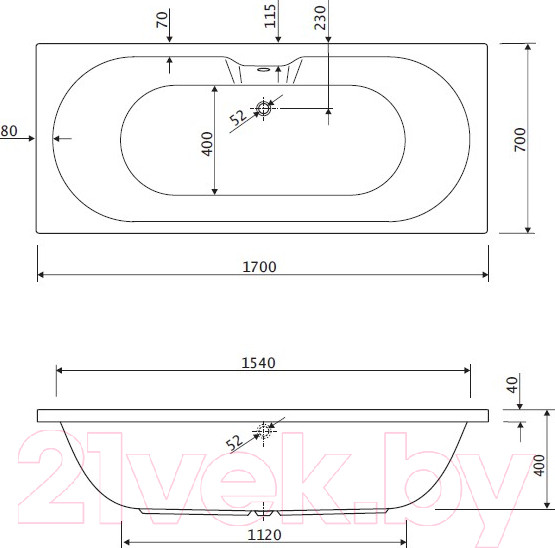 Изображение товара Ванна акриловая Cezares CALISTO-170-70-45-W37