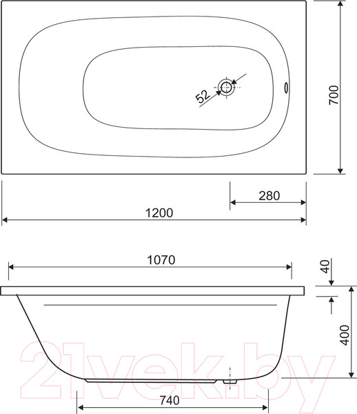 Изображение товара Ванна акриловая Cezares ECO-120-70-40-W37