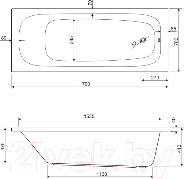Изображение товара Ванна акриловая Cezares ECO-170-70-41-W37