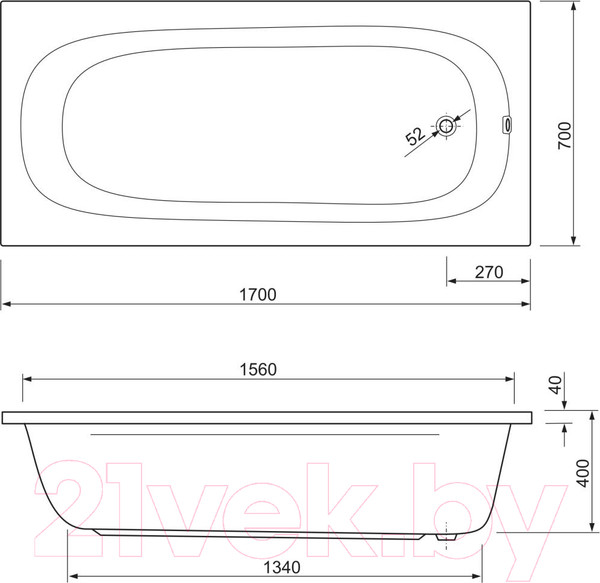 Изображение товара Ванна акриловая Cezares PIAVE-170-70-42-W37