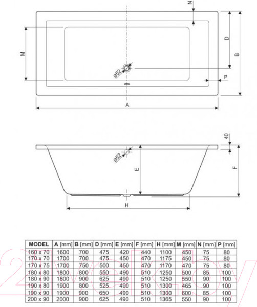 Изображение товара Ванна акриловая Cezares PLANE-170-75-45-W37
