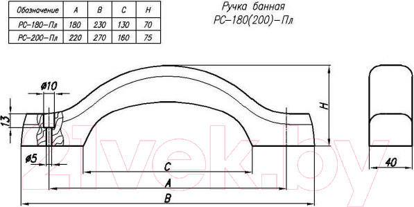 Изображение товара Ручка для банной двери Ликон 1-0756 РС-180 (плоская)