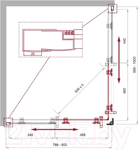 Изображение товара Душевой уголок BelBagno UNO-195-AH-2-100/80-C-NERO