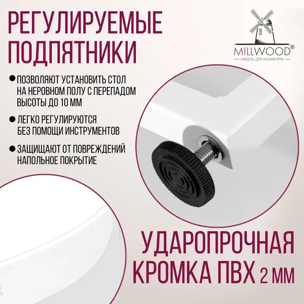 Изображение товара Обеденный стол Millwood Лофт Лондон Л D100 раздвижной / 100-140x100x76 (белый/металл белый)