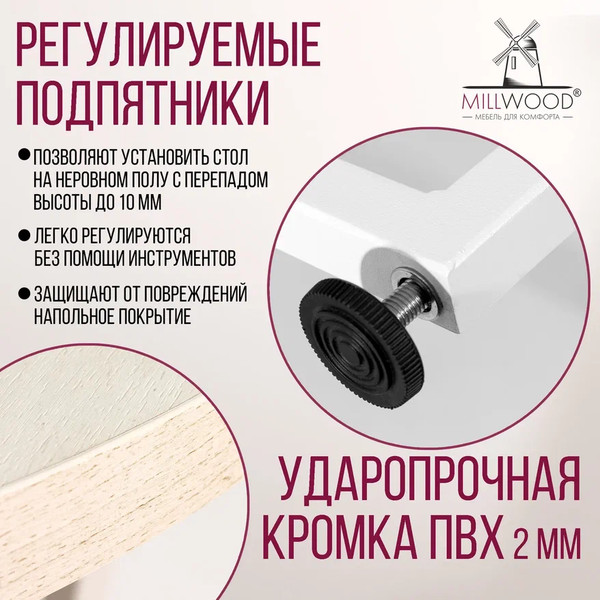 Изображение товара Обеденный стол Millwood Лофт Лондон раздвижной / D110-150x110x76 (дуб белый Craft/металл белый)