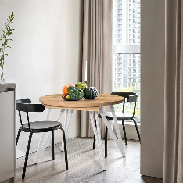 Изображение товара Обеденный стол Millwood Женева 3 Л D100-140x100x76 (дуб золотой Craft/металл белый)