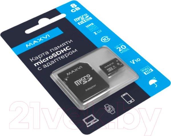 Изображение товара Карта памяти Maxvi microSDHC 8GB class 10 UHS-I (1)