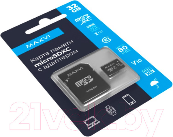 Изображение товара Карта памяти Maxvi microSDXC 32GB class 10 UHS-I (1)