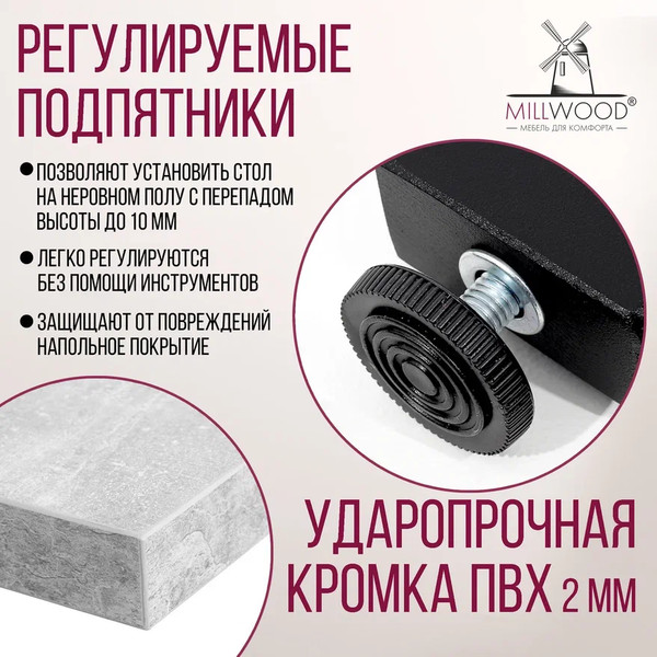 Изображение товара Обеденный стол Millwood Уэльс Л18 130x80 (бетон/металл черный)