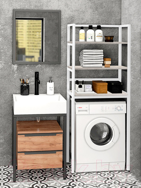 Изображение товара Стеллаж Millwood Венеция 2 35x60x181.8 (дуб белый Craft/металл белый)