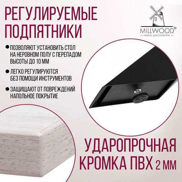 Изображение товара Обеденный стол Millwood Кейптаун 200x100x75 (дуб белый Craft/металл черный)