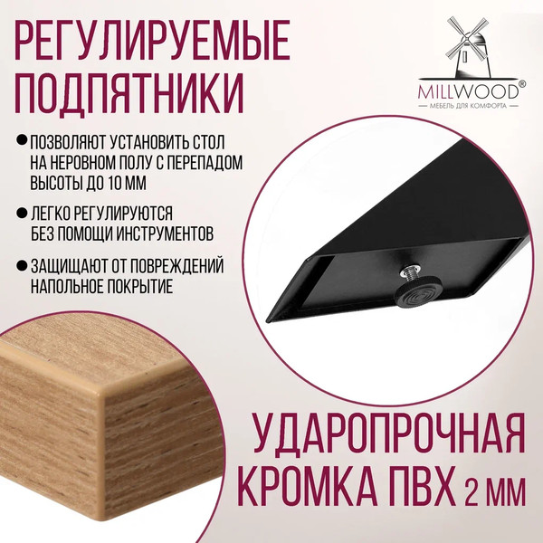 Изображение товара Обеденный стол Millwood Кейптаун 220x110x75 (дуб золотой Craft/металл черный)