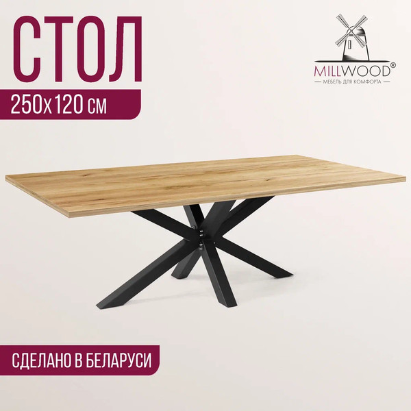 Изображение товара Обеденный стол Millwood Кейптаун 250x120x75 (дуб золотой Craft/металл черный)