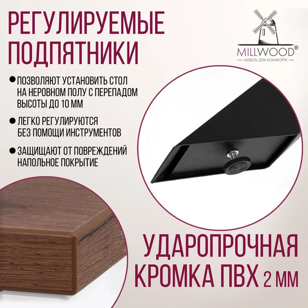 Изображение товара Обеденный стол Millwood Кейптаун 220x110x75 (дуб табачный Craft/металл черный)