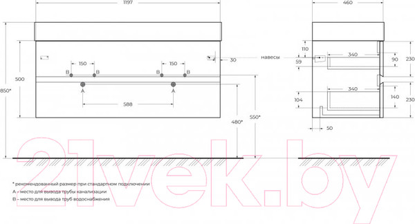 Изображение товара Тумба под умывальник Cezares Molveno 46-120-2C-SO-2-BG