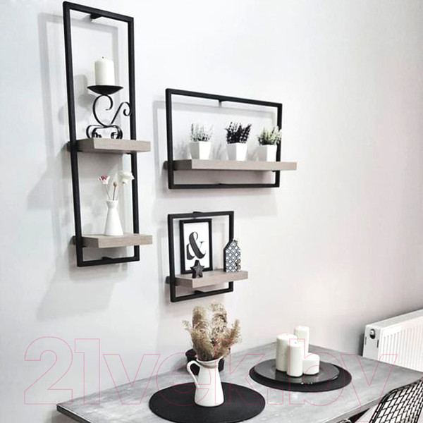 Изображение товара Полка Millwood Навесная каркасная 30x15x30 (дуб белый Craft/металл черный)