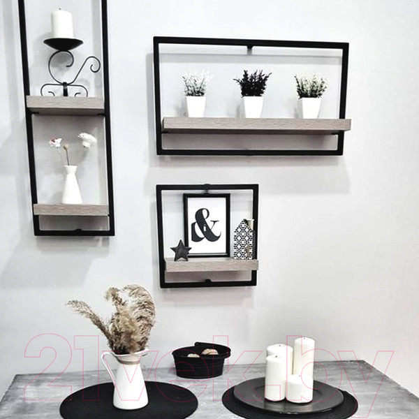 Изображение товара Полка Millwood Навесная каркасная 30x15x30 (дуб белый Craft/металл черный)