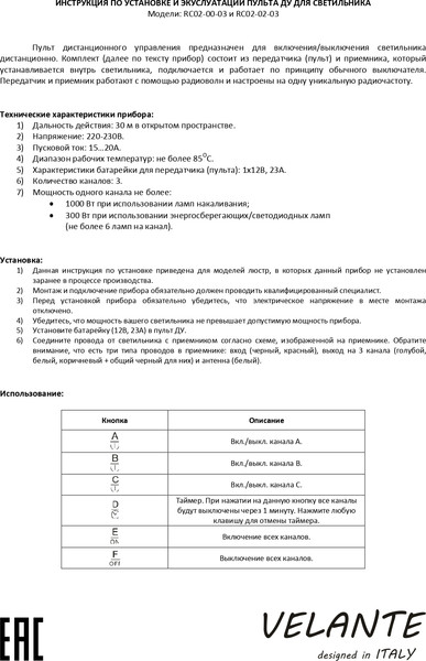Изображение товара Пульт для светодиодной ленты Velante RC02-00-03