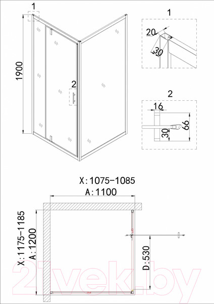 Изображение товара Душевая стенка Niagara NG-A110G 110x190