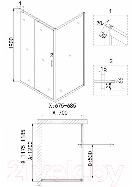 Изображение товара Душевая стенка Niagara NG-A70G 70x190