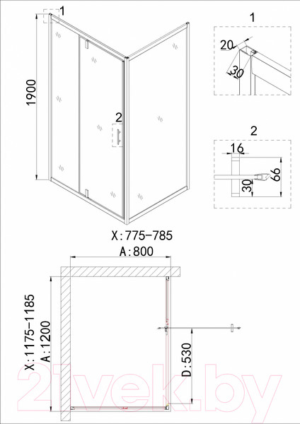 Изображение товара Душевая стенка Niagara NG-A80G 80x190