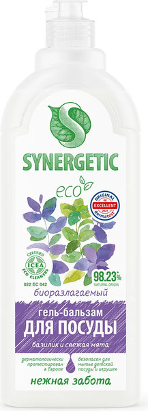 Изображение товара Средство для мытья посуды Synergetic Гель-бальзам биоразлагаемый Базилик и свежая мята (1л)
