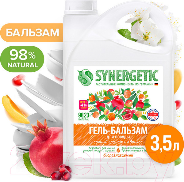 Изображение товара Средство для мытья посуды Synergetic Гель-бальзам биоразлагаемый Сочный гранат и абрикос (3.5л)