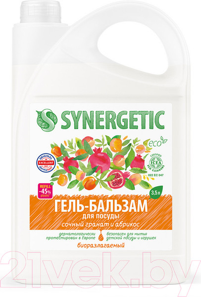 Изображение товара Средство для мытья посуды Synergetic Гель-бальзам биоразлагаемый Сочный гранат и абрикос (3.5л)