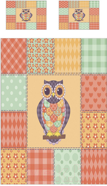 Изображение товара Набор текстиля для спальни Ambesonne Сова в стиле пэчворк 160x220 / bcsl_10821