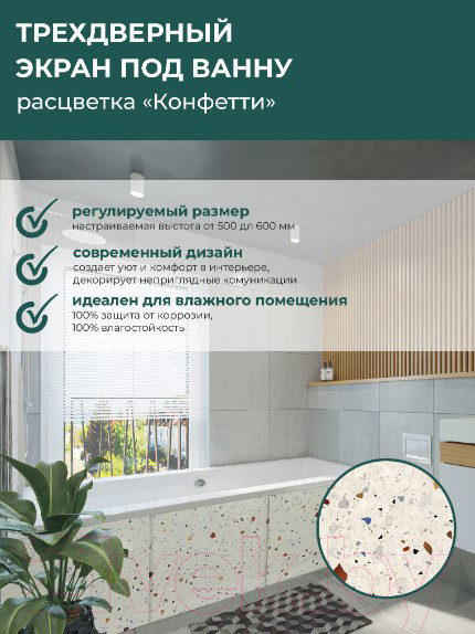 Изображение товара Экран для ванны Comfort Alumin Group Конфетти 3D 150x50