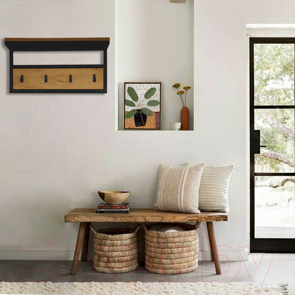 Изображение товара Вешалка для одежды Millwood Сканди 3 60x30x15 (дуб золотой Craft/металл черный)