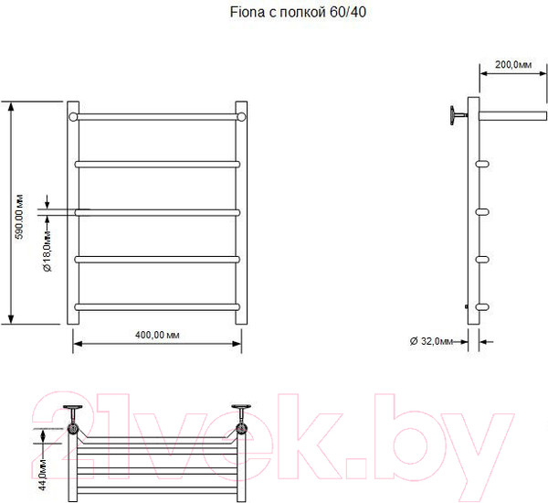 Изображение товара Полотенцесушитель электрический Aquanet Fiona 60x40 / 281997 (с полкой, правый)